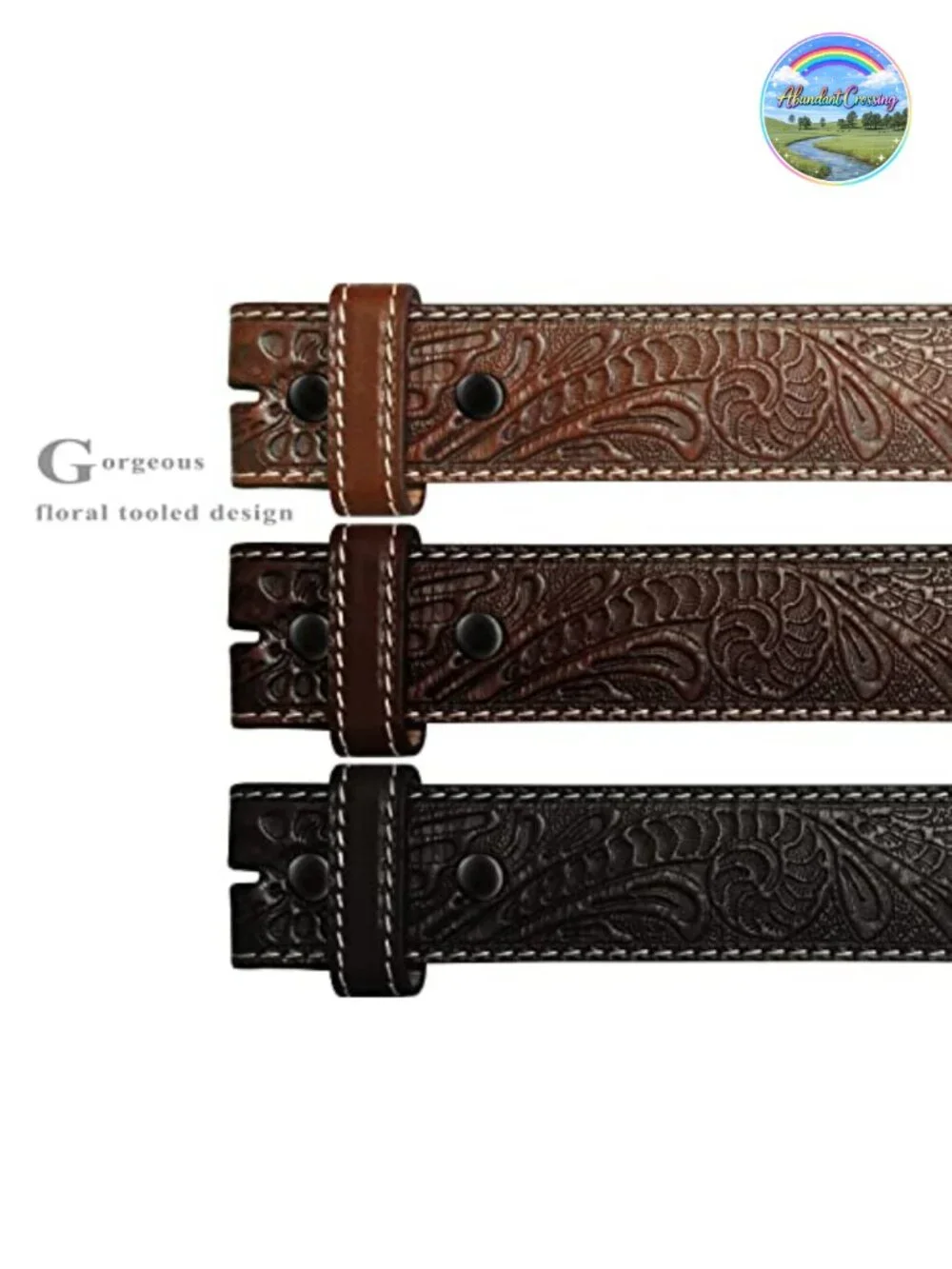 Full Grain Western Tooled Leather Belt Strap 1.5